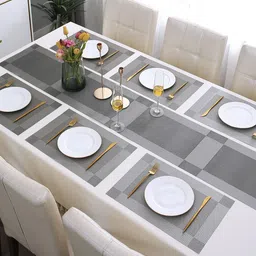 HOKIPO 7 Pieces Grey Tablemats with Table Runner image 2