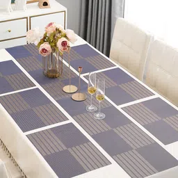 HOKIPO Purple 7-Pieces Geometric Rectangular Table Placemats & Table Runner-57