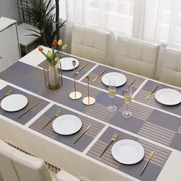 HOKIPO Purple 7-Pieces Geometric Rectangular Table Placemats & Table Runner image 5