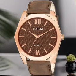 LOREM Men Brass Dial & Leather Straps Analogue Watch LR83-0
