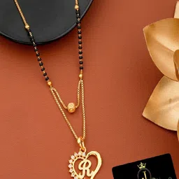 JEWEL WORLD Gold-Plated Stone Studded & Beaded Alphabet R Letter Mangalsutra-13