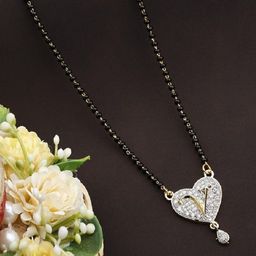 JEWEL WORLD Gold-Plated Stone Studded & Beaded Alphabet V Letter Mangalsutra-picture-17