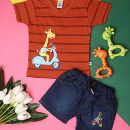 V-Mart Unisex Kids Striped T-shirt with Shorts-picture-34