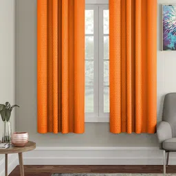 Cortina Orange 2 Pieces Textured Shink Resistant Window Curtain-image-20