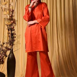 Laalzari V-Neck Flared Sleeves Cotton Silk Tunic & Trouser-20