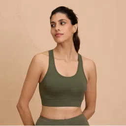 Nykd By Nykaa Cotton Stretch Slip On Sports Bra with Removable Cups NYK059 Beetle Green-picture-21