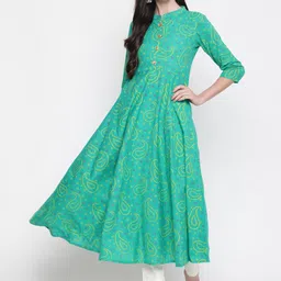 GLAM ROOTS Women Green Paisley Printed Anarkali Kurta-image-61
