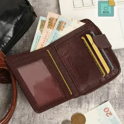 LOUIS STITCH Men Maroon Leather Two Fold Wallet With RFID-38