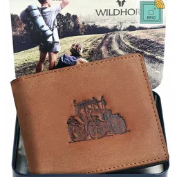 WildHorn Men Tan Graphic Printed Leather Two Fold Wallet with RFID-13