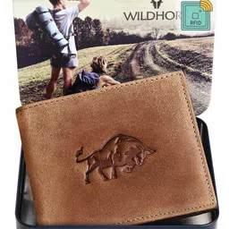 WildHorn Men Tan Graphic Printed Leather Two Fold Wallet with RFID-12