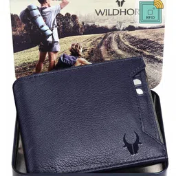 WildHorn Men Blue Solid Leather Two Fold Wallet with RFID-15