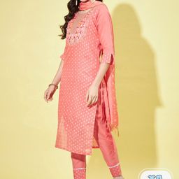 PPTOSS Geometric Woven Design Regular Thread Work Kurta With Trousers & Dupatta-image-55