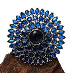 Ozanoo Silver-Plated Oxidised Artificial Stone-Studded Ring image 4