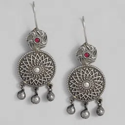 AITIHYA Silver-Plated Stones-Studded & Beaded Teardrop Shaped Oxidised Drop Earrings-9