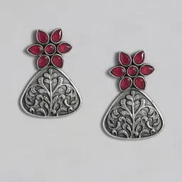 AITIHYA Silver-Plated Stones-Studded & Beaded Contemporary Oxidised Drop Earrings-28