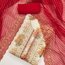 HE VAHLA Embroidered Art Silk Unstitched Dress Material-image-69