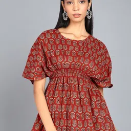 BLOCKS OF INDIA Ethnic Printed Extended Sleeve Pure Cotton Empire Top-image-14