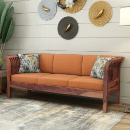 woodenmood Haveli 3 Seater Wooden Sofa (Orange Colour, Teak Finish)-picture-0