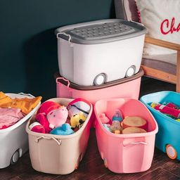 PARASNATH Rolling Storage Container Box Set of 2-25 Litre each (Multi Colour) Large With Wheels Size (50X33X26 cm) Launch Offer, Polypropylene image 3