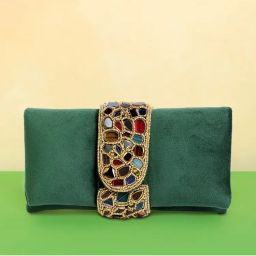 Peora Green Clutch Purses for Women Handmade Sling Stylish Bridal Clutch - C118Grn-picture-3