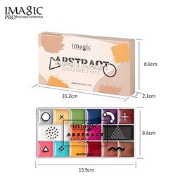 Beauty World Imagic Abstract Geometric 16 Color Face Paint Palette designed with a plastic transparent case. With safety ingredients, oil-based formula, creamy texture, and 16 pigmented and vibrant colors image 4