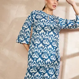 all about you Ethnic Motifs Printed Keyhole Neck High Low Pure Cotton Kurta with Trousers-16