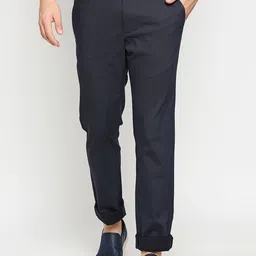 Basics Men Navy Blue Tapered Fit Trousers-image-91