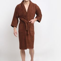 Creeva Unisex Brown Solid Bath Robe With Pockets-image-49