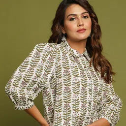 CRAFTED FOR YOU Women White Comfort Printed Casual Cotton Shirt-image-57