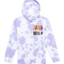UNDER FOURTEEN ONLY Girls Purple & White Abstract Printed Hooded Cotton Sweatshirt-image-19