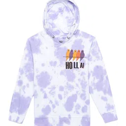 UNDER FOURTEEN ONLY Girls Purple & White Abstract Printed Hooded Cotton Sweatshirt-image-20