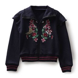 UNDER FOURTEEN ONLY Girls Navy Blue & Red Floral Embroidered Cotton Sweatshirt-image-74