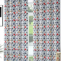 Bajo's White & Red 2 Pieces Quirky Velvet Long Door Curtains-18