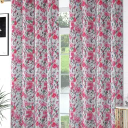 Bajo's White & Pink 2 Pieces Floral Printed Long Door Curtain-picture-13