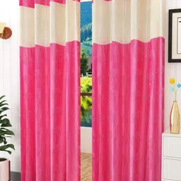 Bajo's Pink & Cream-Coloured 2-Pieces Printed Long Door Curtains-28