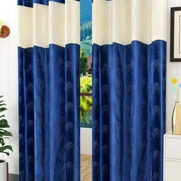 Bajo's Cream-Coloured & Blue 2 Pieces Self Design Long Door Curtain-23