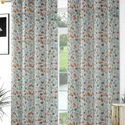 Bajo's White & Grey 2 Pieces Floral Printed Long Door Curtains-picture-44