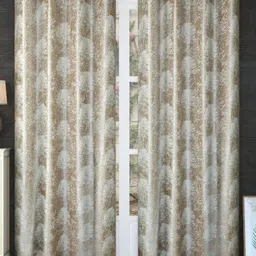 Bajo's White & Brown 2 Pieces Floral Printed Long Door Curtains-image-87