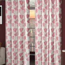 Bajo's White & Pink 2-Pieces Printed Long Door Curtains-image-75