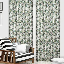 Bajo's White & Green 2-Pieces Printed Satin Long Door Curtains-image-41