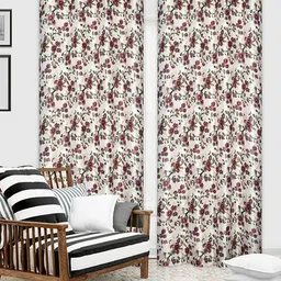 Bajo's White & Red 2-Pieces Printed Satin Long Door Curtains-image-95