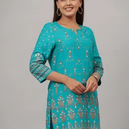 CRAFTED FOR YOU Ethnic Motifs Printed Notch Collar Kurti-image-53