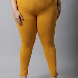 TAG 7 Women Plus Size Mustard Solid Leggings-picture-18