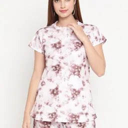 TAG 7 Women White & Brown Printed T-shirt with Shorts-image-40