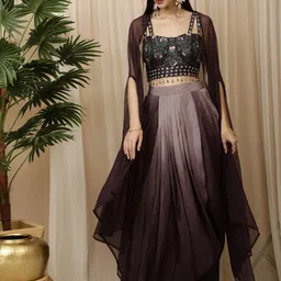 Laalzari Ethnic Motifs Embroidered Sequinned Top & Skirt With Shrug-picture-26