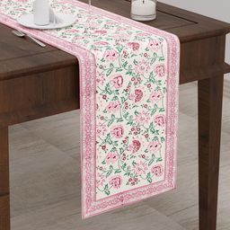 BLOCKS OF INDIA Pink Floral Printed Table Runner-78