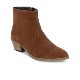 CARLO ROMANO Women Studded Mid-Top Block Heeled Suede Winter Boots-47