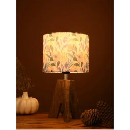 Green Girgit Wooden Three Leg Small Lamp with Pink Flower Multi-Color Shade-picture-0