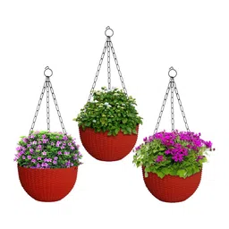 Kuber Industries Red Set of 3 Large Plastic Hanging Flower Pot image 3