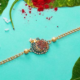 Aadita Men Gold-Toned & Red Beaded Bracelet Style Handmade Rakhi-image-23